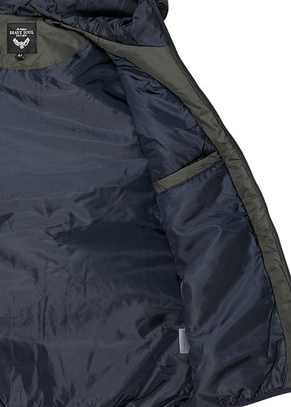 Brave Soul Herren Colorblock Übergangsjacke Kapuze 2-Pocket khaki weiss blau