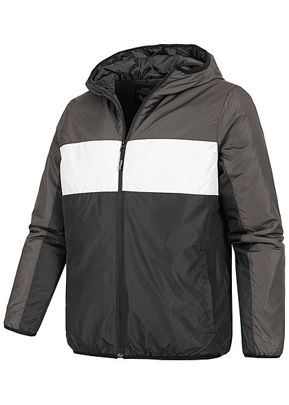 Brave Soul Herren Colorblock Übergangsjacke Kapuze 2-Pocket dunkel grau weiss schwarz
