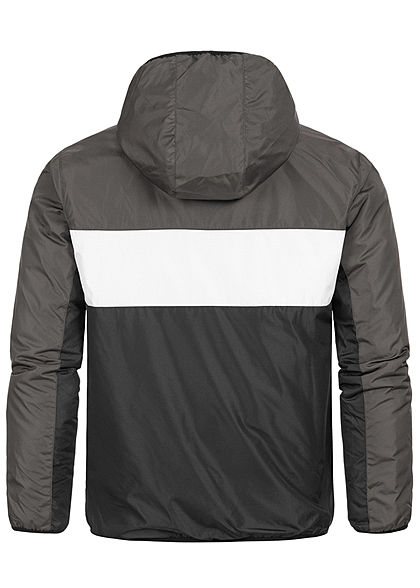 Brave Soul Herren Colorblock Übergangsjacke Kapuze 2-Pocket dunkel grau weiss schwarz