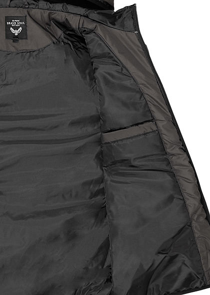 Brave Soul Herren Colorblock Übergangsjacke Kapuze 2-Pocket dunkel grau weiss schwarz