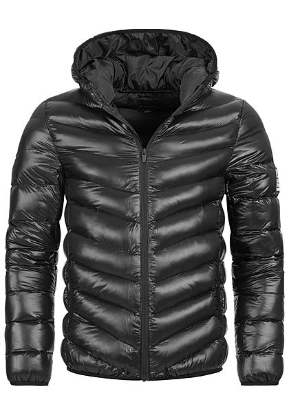 Brave Soul Herren Winter Steppjacke Kapuze 2-Pockets Glanz Optik schwarz