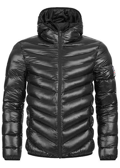 Brave Soul Herren Winter Steppjacke Kapuze 2-Pockets Glanz Optik schwarz