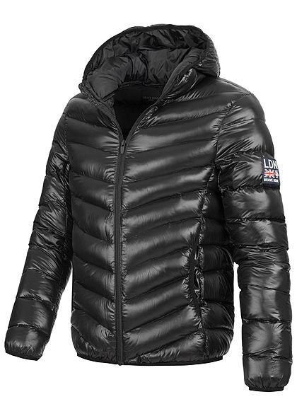 Brave Soul Herren Winter Steppjacke Kapuze 2-Pockets Glanz Optik schwarz