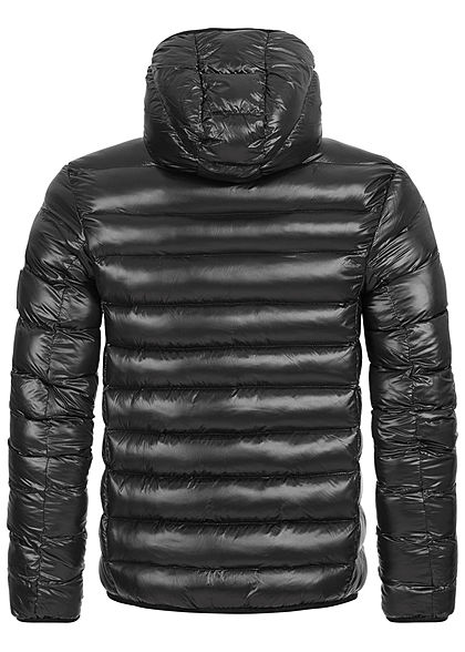 Brave Soul Herren Winter Steppjacke Kapuze 2-Pockets Glanz Optik schwarz