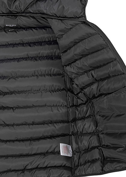Brave Soul Herren Winter Steppjacke Kapuze 2-Pockets Glanz Optik schwarz