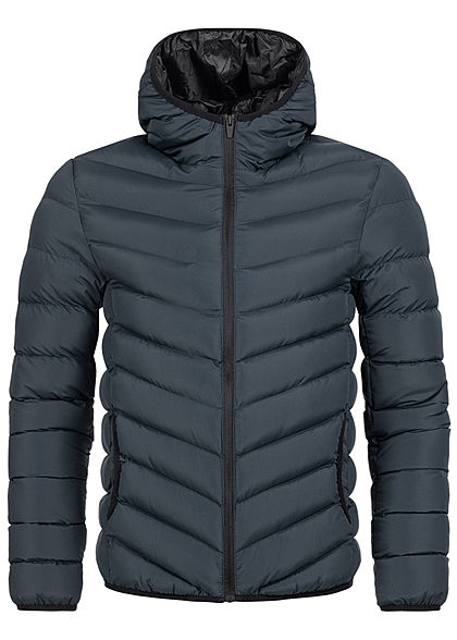 Brave Soul Heren Gewatteerde winterjas met kap en 2 zakken marineblauw