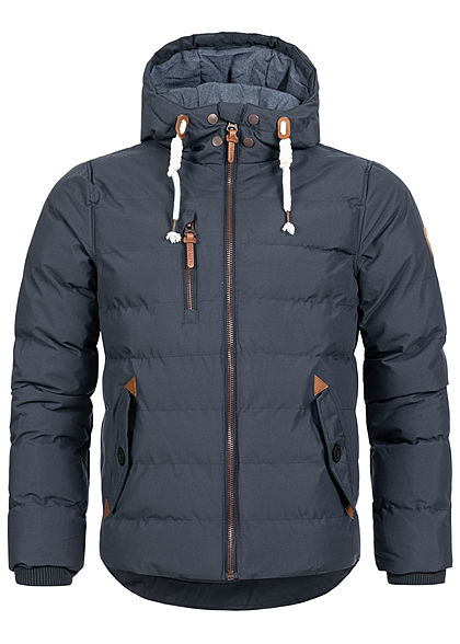 Brave Soul Herren Winter Steppjacke Kapuze 3-Pockets Kontrast Tunnelzug navy blau