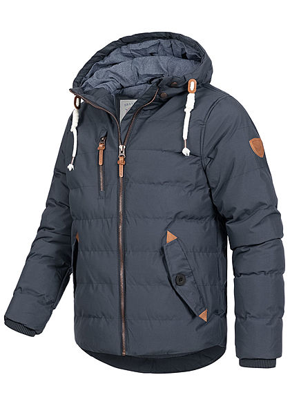 Brave Soul Herren Winter Steppjacke Kapuze 3-Pockets Kontrast Tunnelzug navy blau