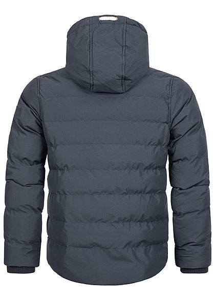 Brave Soul Herren Winter Steppjacke Kapuze 3-Pockets Kontrast Tunnelzug navy blau