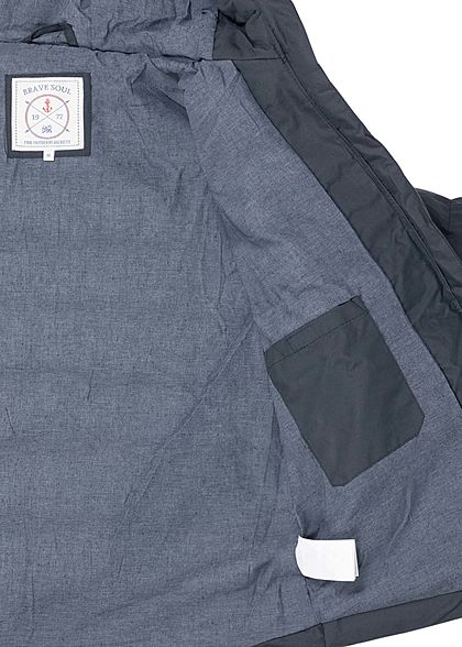 Brave Soul Herren Winter Steppjacke Kapuze 3-Pockets Kontrast Tunnelzug navy blau