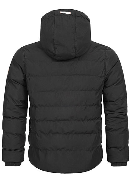 Brave Soul Herren Winter Steppjacke Kapuze 3-Pockets Kontrast Tunnelzug schwarz
