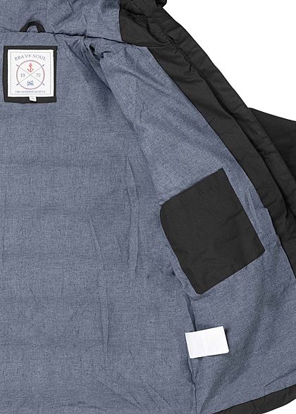 Brave Soul Herren Winter Steppjacke Kapuze 3-Pockets Kontrast Tunnelzug schwarz
