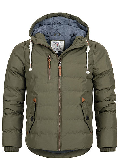 Brave Soul Herren Winter Steppjacke Kapuze 3-Pockets Kontrast Tunnelzug oliv grün