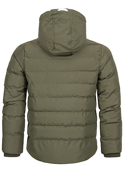 Brave Soul Herren Winter Steppjacke Kapuze 3-Pockets Kontrast Tunnelzug oliv grün
