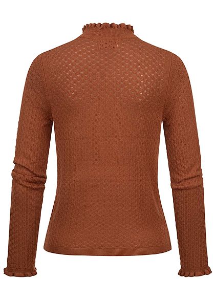 ONLY Damen High-Neck Struktur Strickpullover Longsleeve mit Frilldetails ginger braun
