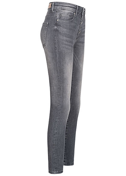 ONLY Damen Ankle Skinny Jeans Hose 5-Pockets High-Waist Knopfleiste grau denim