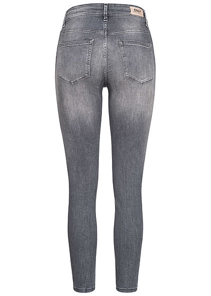 ONLY Damen Ankle Skinny Jeans Hose 5-Pockets High-Waist Knopfleiste grau denim