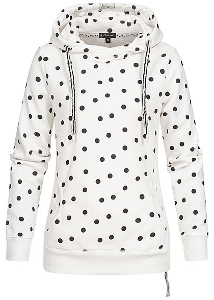 Sublevel Dames Hoodie Allover Stippen Patroon met overlappende Kap wit zwart