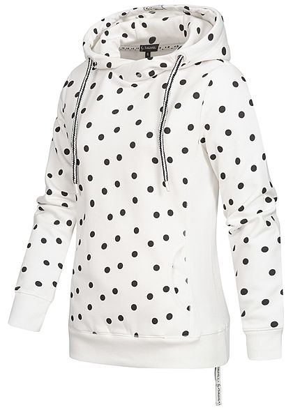 Sublevel Dames Hoodie Allover Stippen Patroon met overlappende Kap wit zwart