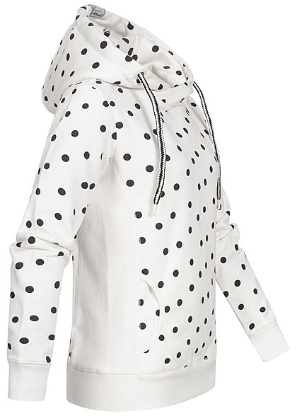 Sublevel Dames Hoodie Allover Stippen Patroon met overlappende Kap wit zwart