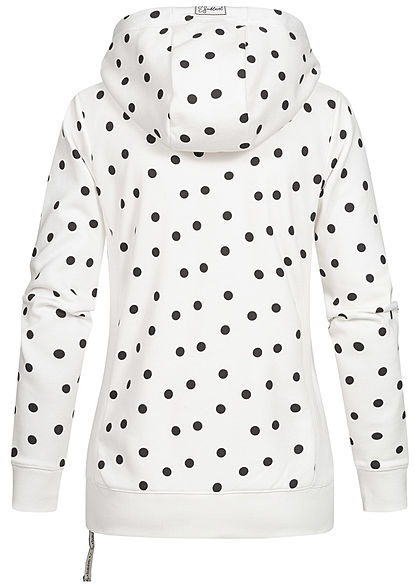 Sublevel Dames Hoodie Allover Stippen Patroon met overlappende Kap wit zwart