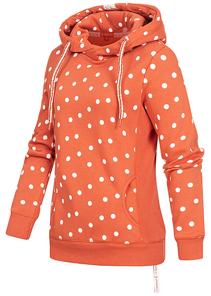 Sublevel Dames Hoodie Allover Stippen Patroon met overlappende Kap mango rood wit