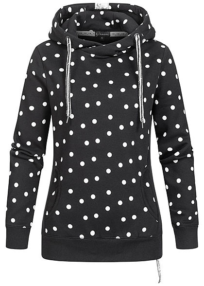 Sublevel Dames Hoodie Allover Stippen Patroon met overlappende Kap zwart wit
