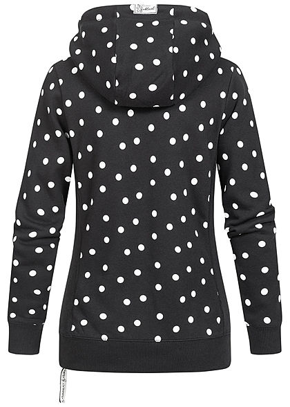 Sublevel Dames Hoodie Allover Stippen Patroon met overlappende Kap zwart wit
