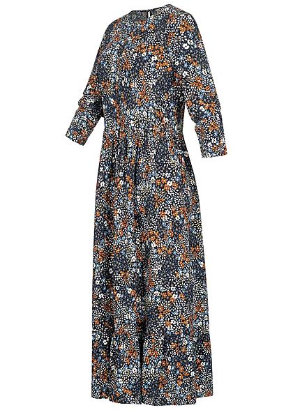 Tom Tailor Damen Midi Viskose Kleid Allover Blumen Muster navy blau multicolor