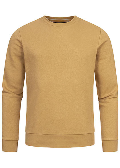 Brave Soul Herren Basic Sweater Pullover breite Rippbündchen tan khaki beige
