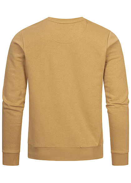 Brave Soul Herren Basic Sweater Pullover breite Rippbündchen tan khaki beige
