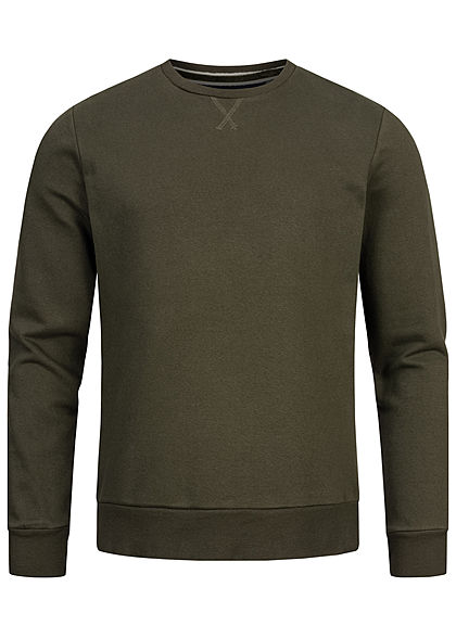 Brave Soul Herren Basic Sweater Pullover breite Rippbündchen oliv navy