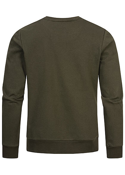Brave Soul Herren Basic Sweater Pullover breite Rippbündchen oliv navy