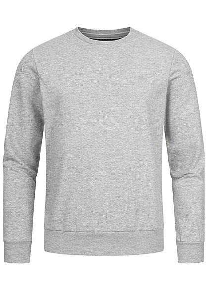 Brave Soul Herren Basic Sweater Pullover breite Rippbündchen hell grau navy