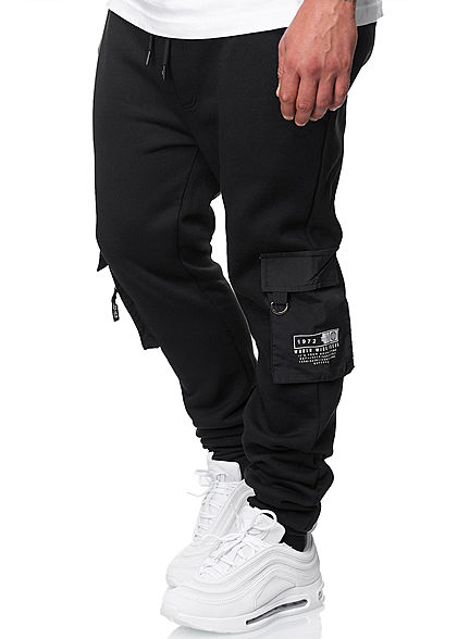 Brave Soul Herren Cargo Sweat Pants Jogginghose 4-Pockets schwarz