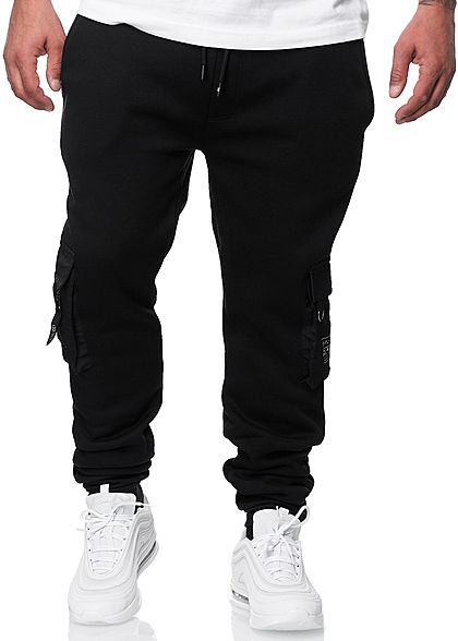 Brave Soul Herren Cargo Sweat Pants Jogginghose 4-Pockets schwarz