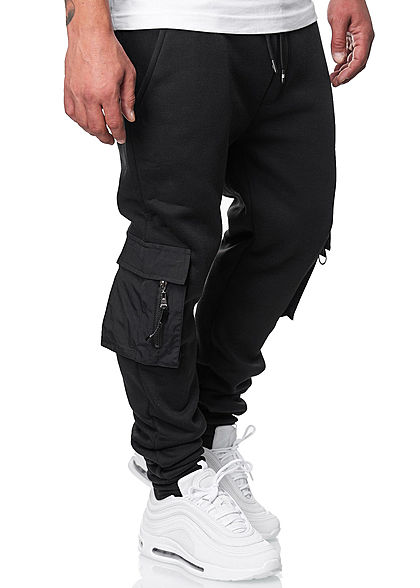 Brave Soul Herren Cargo Sweat Pants Jogginghose 4-Pockets schwarz