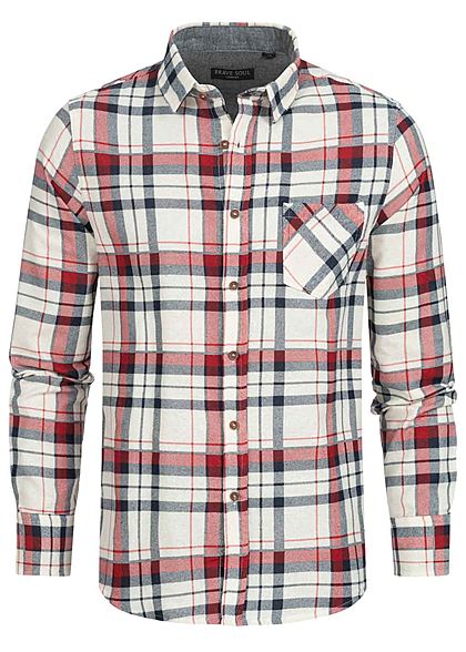 Brave Soul Herren Flanellhemd Karo Muster 2 Brusttaschen ecru beige navy blau rot