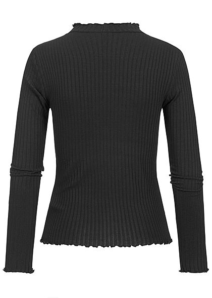 Hailys Damen High-Neck Ribbed Longsleeve mit Frill Details schwarz