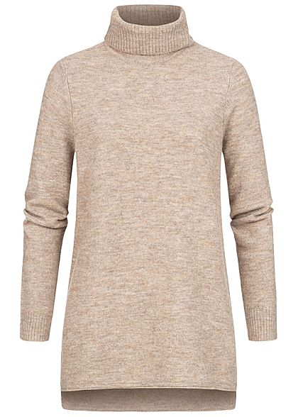 ONLY Damen Rollkragen Strickpullover Vokuhila toasted coconut beige