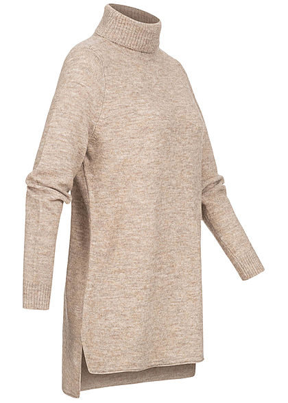 ONLY Damen Rollkragen Strickpullover Vokuhila toasted coconut beige