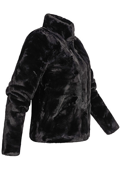 ONLY Damen NOOS Kunstfelljacke mit Stehkragen 2-Pockets schwarz