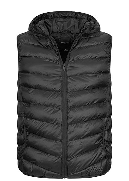 Brave Soul Herren Steppweste Kapuze 2-Pockets schwarz