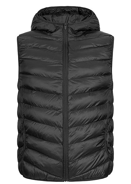 Brave Soul Herren Steppweste Kapuze 2-Pockets schwarz
