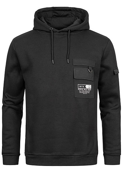 Brave Soul Herren Sweat Hoodie mit Brusttasche Kapuze & Tunnelzug schwarz