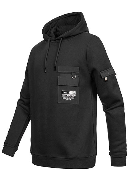 Brave Soul Herren Sweat Hoodie mit Brusttasche Kapuze & Tunnelzug schwarz