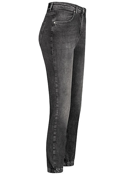 ONLY Damen Ankle Baggy Jeans Hose 4-Pockets High-Waist Gummibund dunkel grau denim