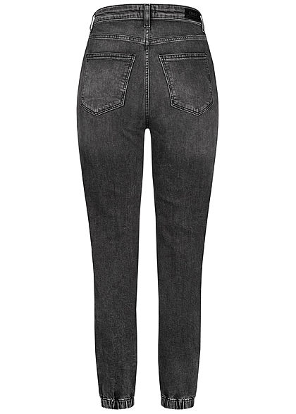 ONLY Damen Ankle Baggy Jeans Hose 4-Pockets High-Waist Gummibund dunkel grau denim
