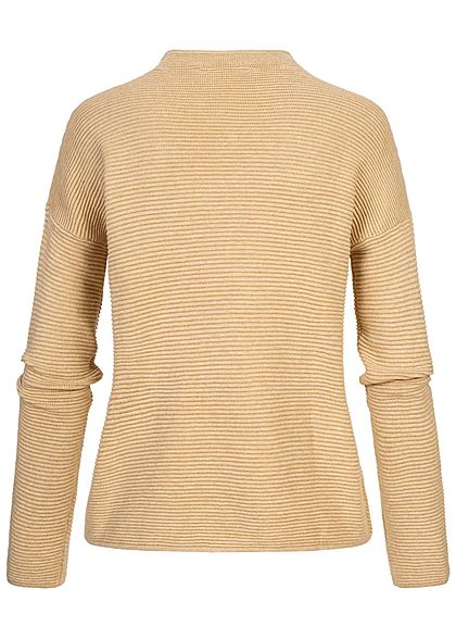 Tom Tailor Damen High-Neck Ottoman Struktur Sweater Strickpullover warm sand mel.