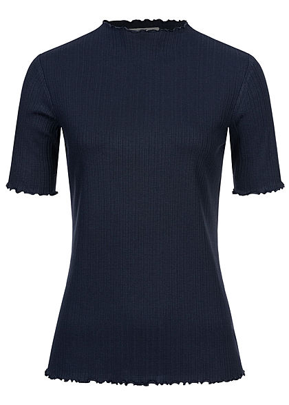 Tom Tailor Damen Ribbed Frill T-Shirt mit Stehkragen sky captain blau - Art.-Nr.: 20094525